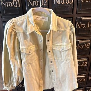 We the Free pale yellow denim blouse- add flare to any outfit! Never worn!